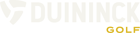 Duininck Golf logo with modern triangular emblem on dark background