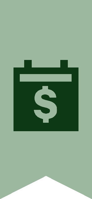 Green calendar icon with dollar sign indicating payment due date or billing schedule